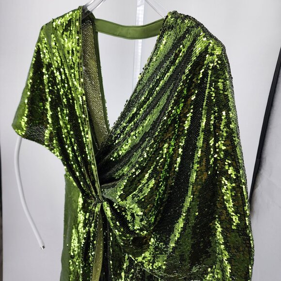 ASOS Design Womens Size 6 Tall Green Sequin Mini Dress V Neck Draped - Picture 12 of 12